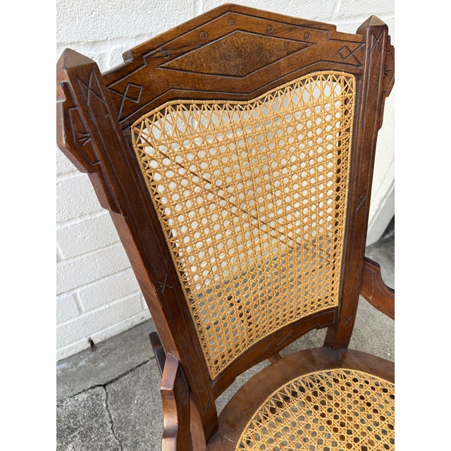 Victorian Vintage Victorian Wooden & Cane /Rattan Rocking Chair For Sale - Image 3 of 8