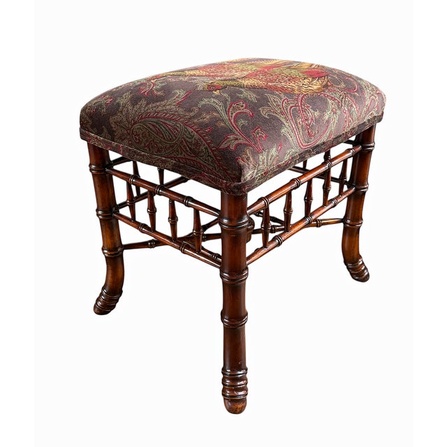 Vintage Faux Bamboo Stool in Ralph Lauren "Hunting Manor Paisley" Fabric For Sale - Image 16 of 17