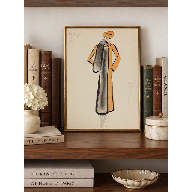 Bunny Williams Home Vintage French Fashion Art Print – Golden Yellow Coat Illustration, 12" X 16" For Sale - Image 4 of 9
