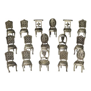 Vintage Set of 16 Figural Pewter Chair Place Card Holders For Sale