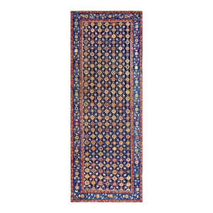 Phenomenal Blue and Tan Beige With Semi-Geometric and Florid Design Antique Caucasian Karabagh Rug