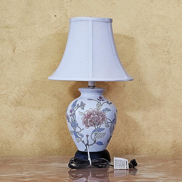 Chinoiserie Vintage Chinoiserie Floral Porcelain Table Lamp With Hand-Painted Botanical Design For Sale - Image 3 of 18