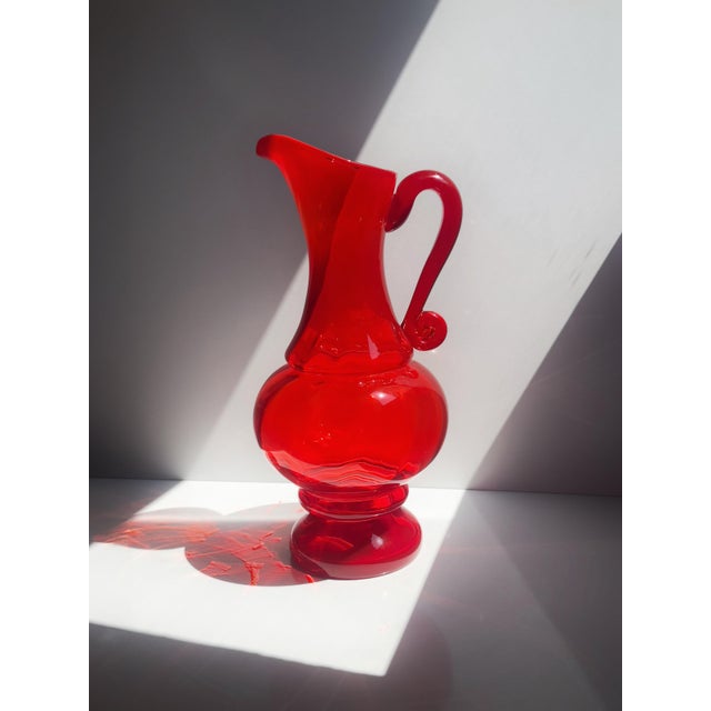 Glass Polish Ruby Red Glass Carafe by Ludwik Fiedorowicz, 1970s For Sale - Image 7 of 7