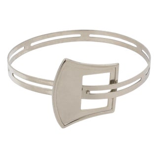 Modernist Silvered Metal Rigid Collar Necklace with Belt Buckle Design For Sale