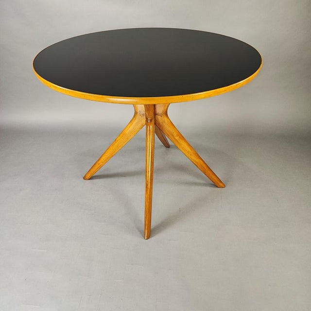 Italian Round Table with Black Glass Top, 1950s For Sale - Image 3 of 7
