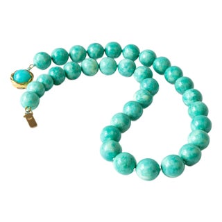 Amazonite Beaded Necklace, 18-Inch, Silver-Gilded Amazonite Clasp For Sale