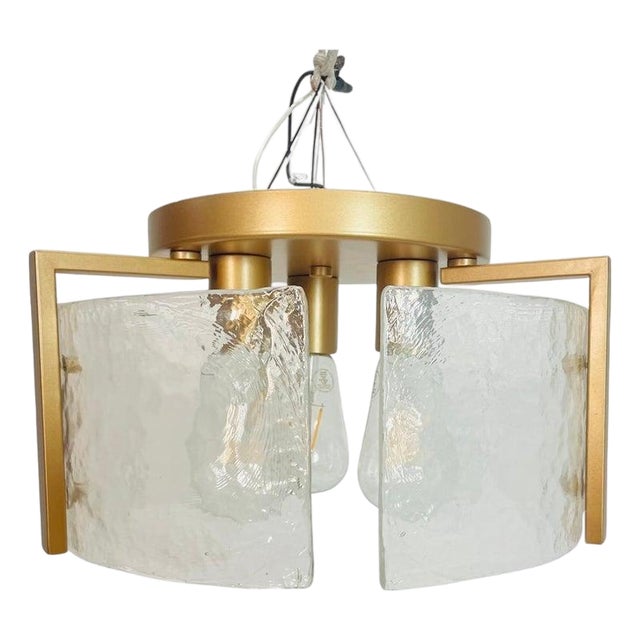 Contemporary Semi Flush Mount Ceiling Light With Textured Curved Glass Shades For Sale