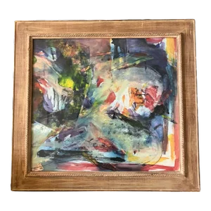 1970’s Original Abstract Painting Vintage Wood Frame