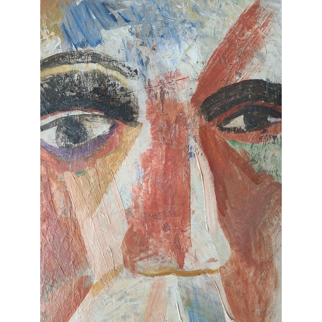 Japanese Small 1980s Japanese Oil Painting Expressionist Portrait of a Man For Sale - Image 3 of 9
