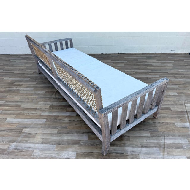 Henry Hall Serene Collection Outdoor Teak Daybed Sofa With Woven Waprolace Back | Premium Patio Lounge For Sale - Image 11 of 18