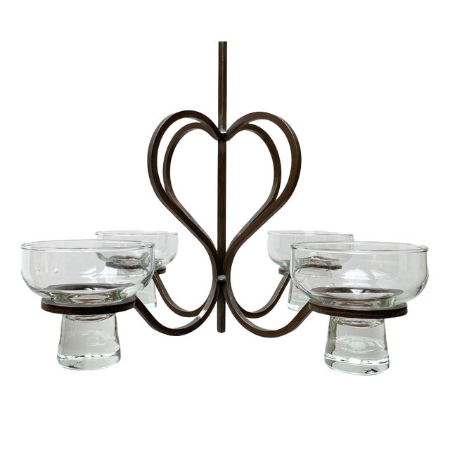 Mid-Century Danish Metal and Glass Candleholder, 1960s For Sale