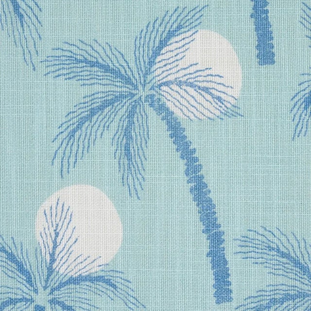 Contemporary Sample - Schumacher Clarabella Palm Indoor/Outdoor Fabric in Pool For Sale - Image 3 of 5