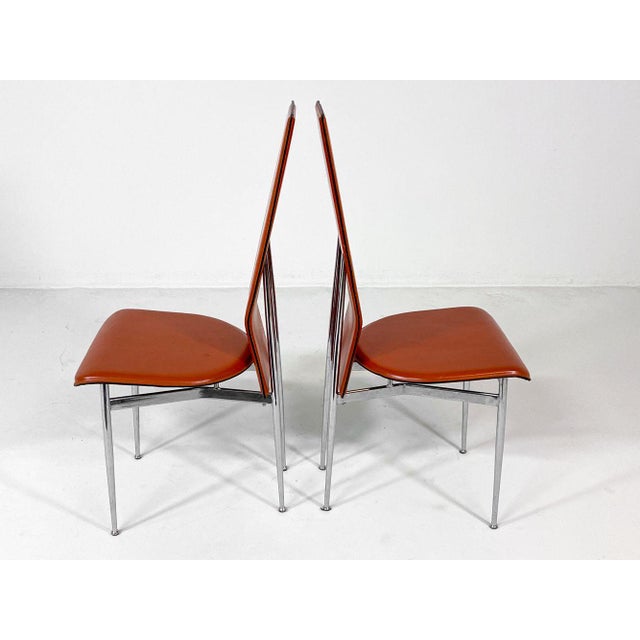 1980s Set of (5) Attributed to Giancarlo Vegni Model S44 "Cognac" Leather Italian Dining Chairs For Sale - Image 10 of 11