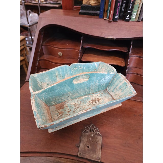 Antique Blue Painted Cutlery Caddy For Sale - Image 4 of 9