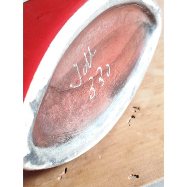 Red Vintage French Red Glazed Studio Pottery Vase with Female Portrait by Jean de Lespinasse, 1950s For Sale - Image 8 of 10