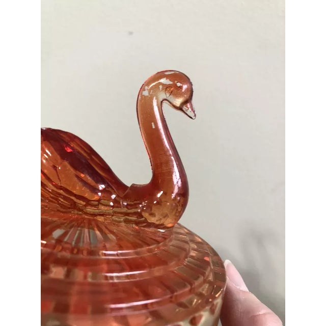 Vintage Jeannette Amberina Art Glass Swan Covered Powder Dish For Sale - Image 9 of 9