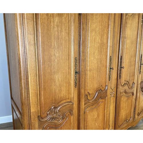 Vintage French Louis XVI Style Oak 4-Door Armoire For Sale - Image 6 of 13