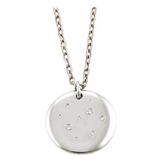 Mid 20th Century Tiffany & Co Etoile Diamonds 18k White Gold Disc Pendant 24" Long For Sale