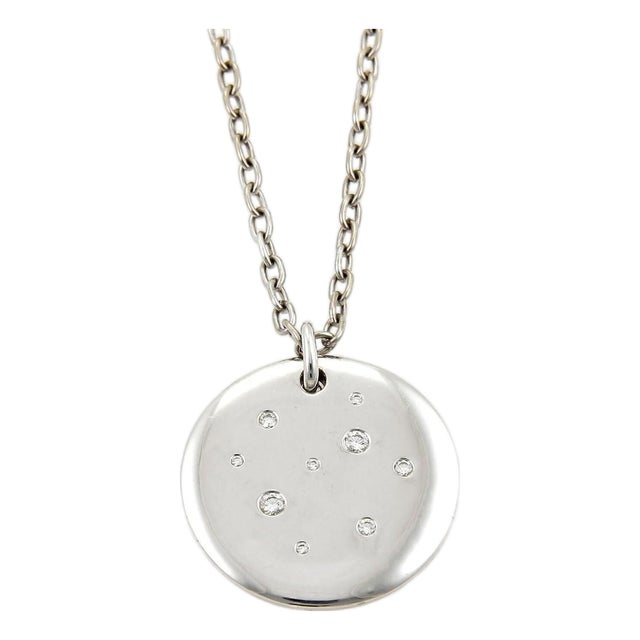 Mid 20th Century Tiffany & Co Etoile Diamonds 18k White Gold Disc Pendant 24" Long For Sale