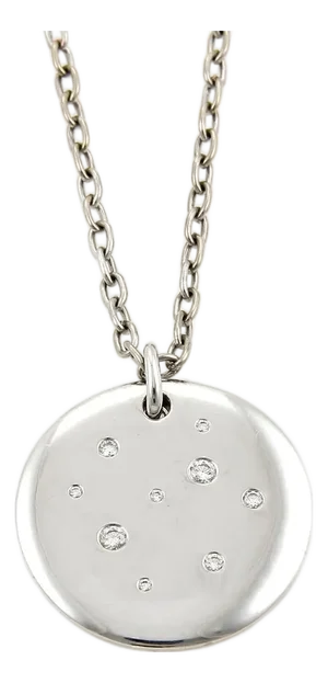 Mid 20th Century Tiffany & Co Etoile Diamonds 18k White Gold Disc Pendant 24" Long