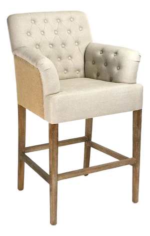 Barrois Tufted Bar Stool - Natural Linen & Burlap in Limed Grey Oak Frame