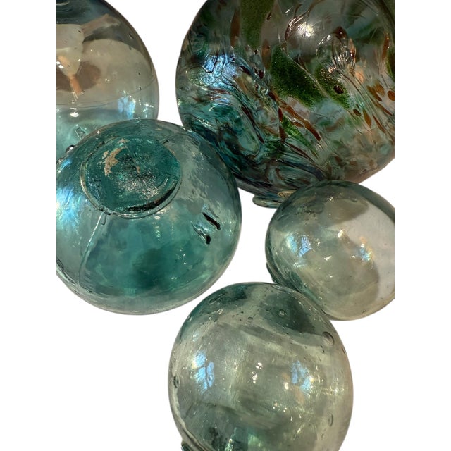Vintage Glass Decor Fishing Floats Balls With 2001 Custom Art Glass Oregon Float Set of 5 For Sale - Image 11 of 18