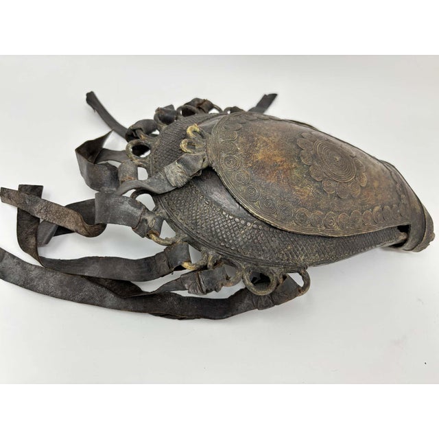 Antique West African Nupe Cast Bronze Ceremonial Purse with Leather Tassels For Sale - Image 14 of 17