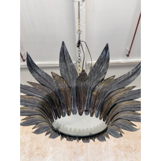 Spanish 1950s Sunburst Leaf Ceiling Fixture With Frosted Glass For Sale - Image 12 of 14