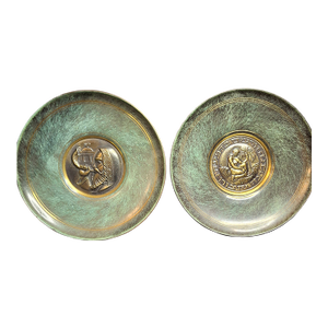Pair Mid Century Pal Bell Israel Bronze Wall Plates Maurice Ascalon Judaica 9.5"
