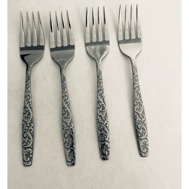 Mid-Century Modern Vintage Americana Golden Heritage Stainless Steel Dessert / Salad Forks S-4 For Sale - Image 3 of 3