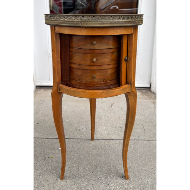 Wood Antique French Marble Top Satinwood Inlaid Side Table For Sale - Image 7 of 7