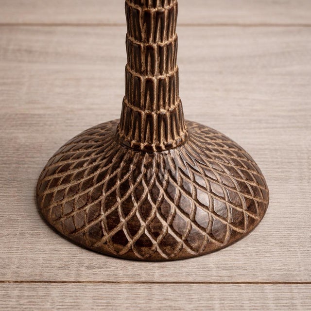 Vintage Hollywood Regency Palm Tree Candlesticks With Verdigris Patina, a Pair For Sale In West Palm - Image 6 of 8