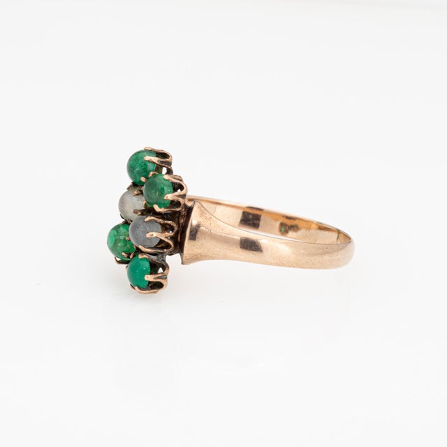 Late 19th Century Antique Victorian Ring Moonstone Emerald Vintage 9k Rose Gold Size 6.25 For Sale - Image 5 of 6