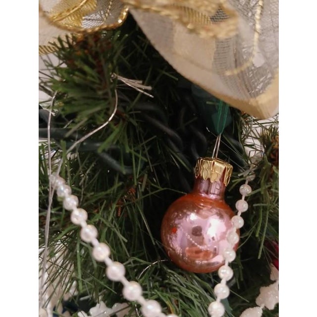 Whimsical Victorian Mini Christmas Tree 19” Tabletop Lights Ornaments Gold Pot For Sale - Image 10 of 17
