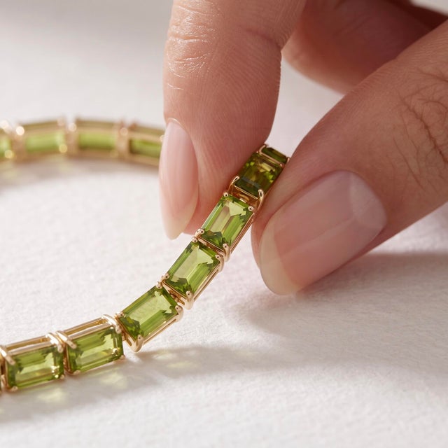 Classic Peridot Gemstone Tennis Bracelet | 925 Silver August Birthstone Bracelet for Woman For Sale - Image 4 of 6