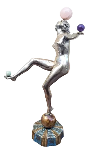 Art Deco Dancer with Balls, 20th Century, Silver Bronze