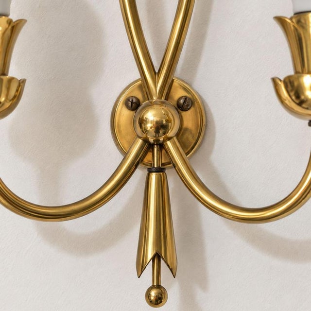 Goldenrod Mid-Century Modern Brass Wall Lights by Angelo Lelii for Arredoluce, 1940s, Set of 2 For Sale - Image 8 of 9