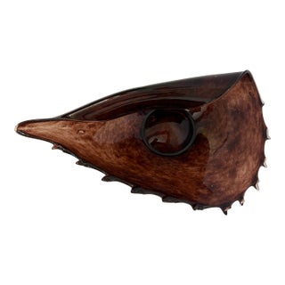 Murano Vintage Style Hand Blown Glass Brown Conch Sculpture For Sale
