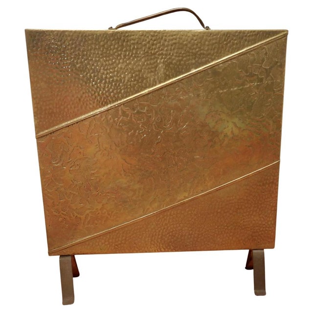Art Deco Beaten Brass Fire Screen, 1920 For Sale - Image 6 of 6