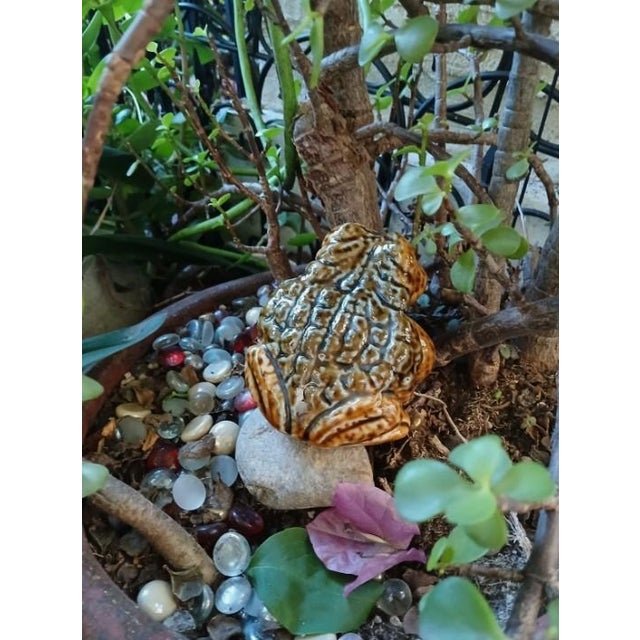Brown 1970's Ceramic Decor 4" Realistic Horned Lizard Toad Frog Garden Pond Pot Japan Vintage For Sale - Image 8 of 15
