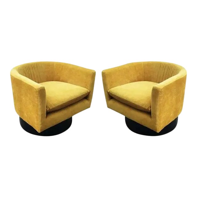 Milo Baughman Barrel Back Swivel Chairs - A Pair For Sale