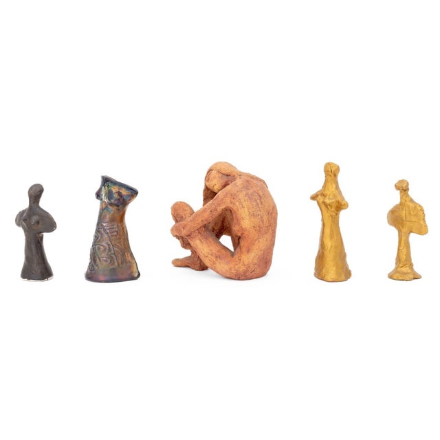Group of Five Louis Mendez (American, 1929-2012) Figural Pottery Sculptures, comprising: one slab pottery sculpture of...