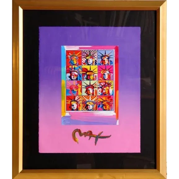 Twelve Liberty Heads Peter Max Year: 2003 Size: 16 in. x 20 in. Medium: Acrylic and Collage on paper, signed