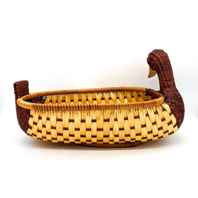 Late 20th Century Vintage Wicker Duck Basket – Sculptural Goose Basket – Boho, Coastal, Cottagecore For Sale - Image 5 of 14
