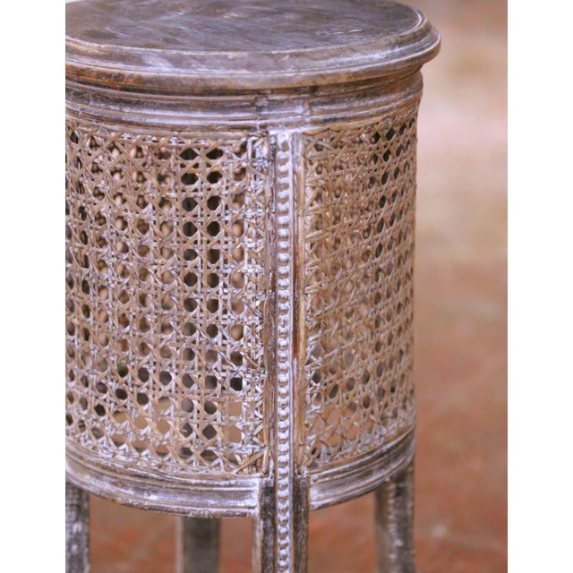 Mid-Century French Louis XV Carved and Painted Cane Pedestal Side Table For Sale - Image 4 of 8