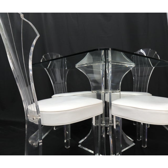 Set of 4 Lucite Dining Chairs Square Dining Table on Single Pedestal Base For Sale - Image 18 of 18