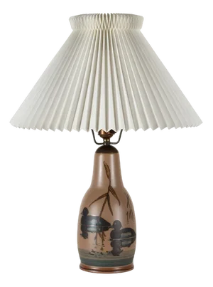 Danish Art Deco Table Lamp in Ceramic with Swimming Ducks + Le Klint Shade by L. Hjorth, 1940s