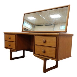 Vintage Mid Century Modern Teak Vanity Desk For Sale