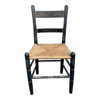 Antique Hand Painted Hitchcock Style Rush Seat Accent Chair For Sale