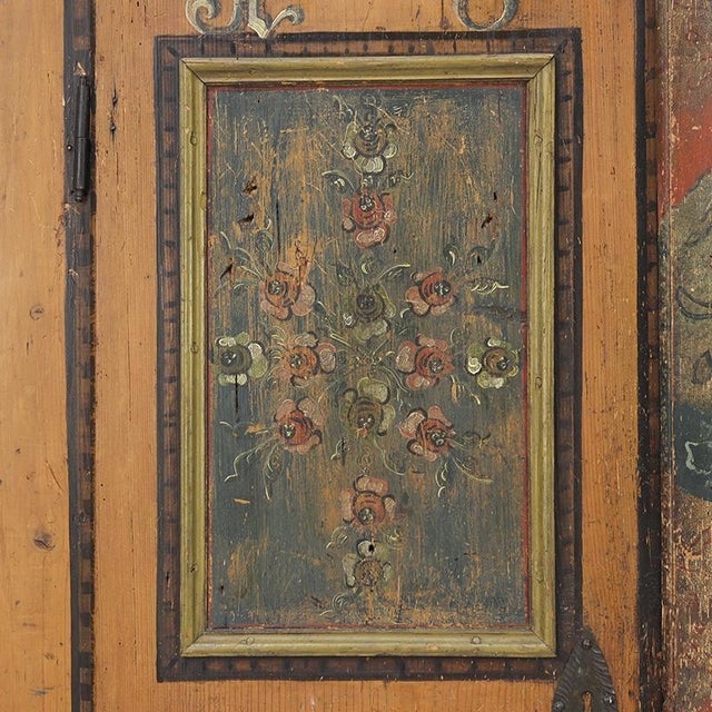 Antique Rustic Farmhouse Folk Art Painted Bridal Cabinet, 1822 For Sale - Image 16 of 18